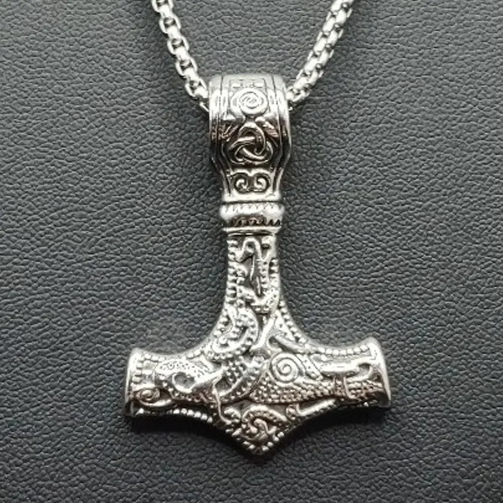 Stainless Steel Thors Hammer Necklace Viking Norse Mythology Birthday Gift NEW!